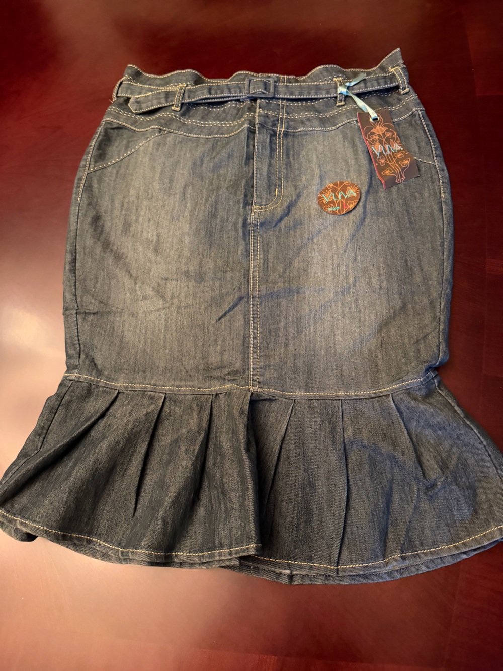 Yuva Dark Blue Denim Ruffle-Hem Skirt- NWT Size L